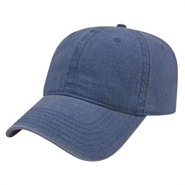 Unstructured washed pigment dyed cotton six panel twill cap with sewn... from ASI 43792 Cap America Inc