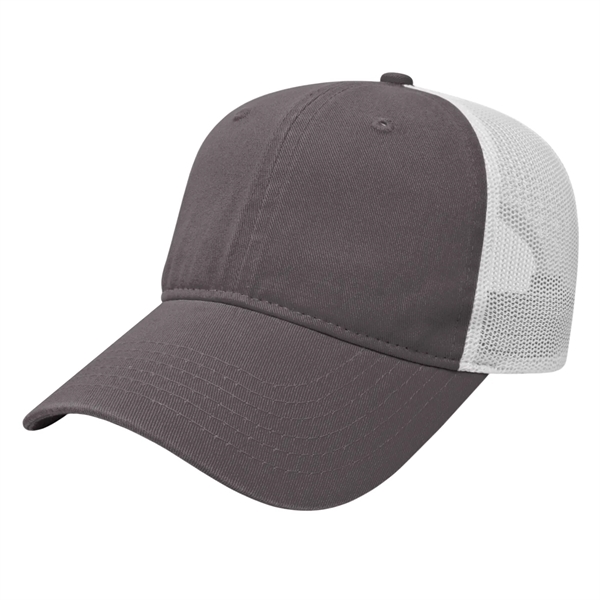 Low profile six panel unstructured washed chino twill cap with mesh... from ASI 43792 Cap America Inc