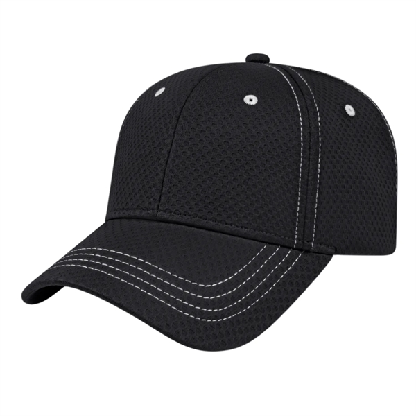 Medium profile six panel structured polyester cap with two-piece hook and... from ASI 43792 Cap America Inc