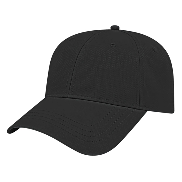 Polyester medium profile six panel structured performance cap with fabric strap... from ASI 43792 Cap America Inc