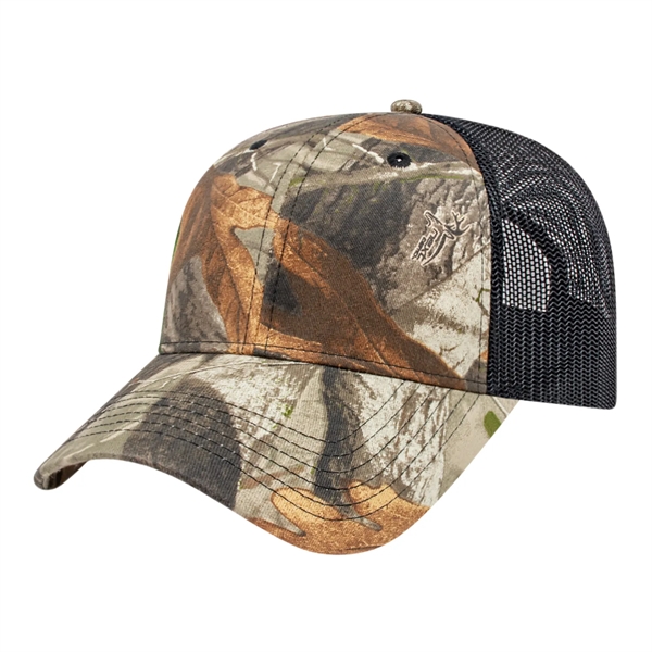 Medium profile six panel twill trucker cap with G2™ camouflage front,... from ASI 43792 Cap America Inc