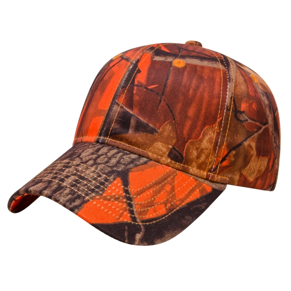 Orange Ridge polyester camouflage six-panel structured cap with hook and loop... from ASI 43792 Cap America Inc