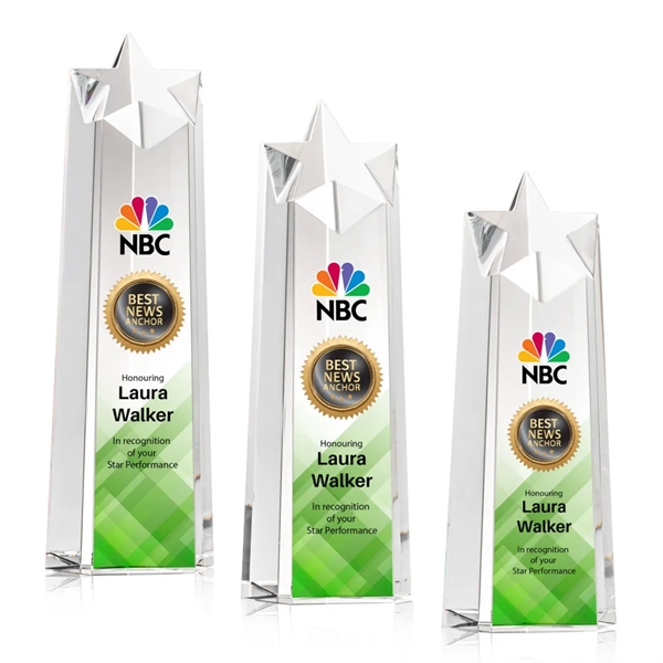 The Freestanding Delaware Star VividPrint™ Award is a thick Optical Crystal... from ASI 84592 St Regis Group / St Regis