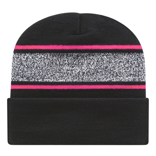 Acrylic knit cap with cuff, black and white variegated yarn, contrasting... from ASI 43792 Cap America Inc