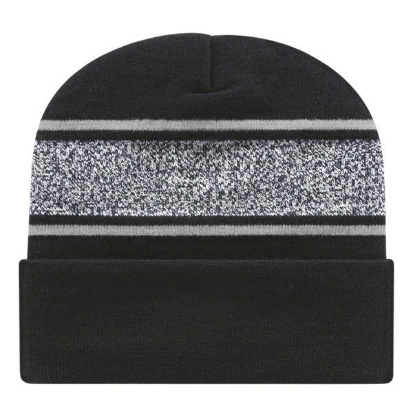 Acrylic knit cap with cuff, black and white variegated yarn, contrasting... from ASI 43792 Cap America Inc