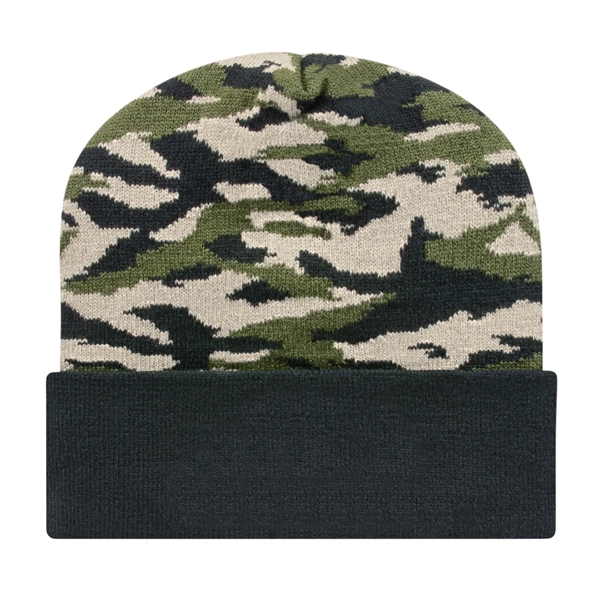 Vintage acrylic knit tiger camouflage beanie with solid cuff.... from ASI 43792 Cap America Inc