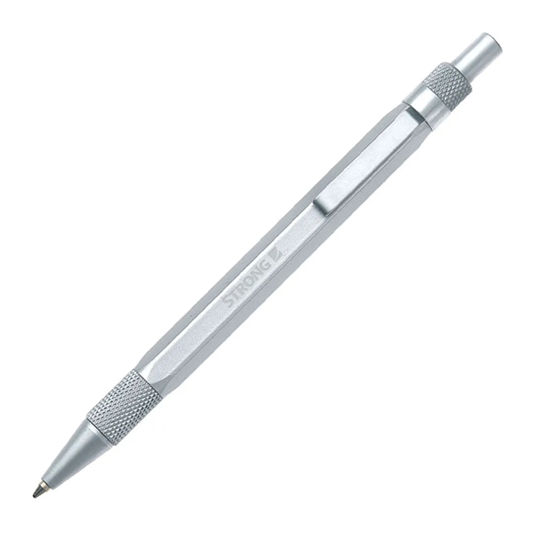 Metal click-action ballpoint pen with satin silver trim and textured grip.... from ASI 84592 St Regis Group