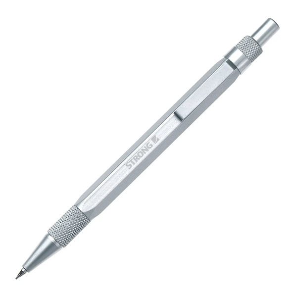 Metal click-action mechanical pencil with satin silver trim and textured grip... from ASI 84592 St Regis Group