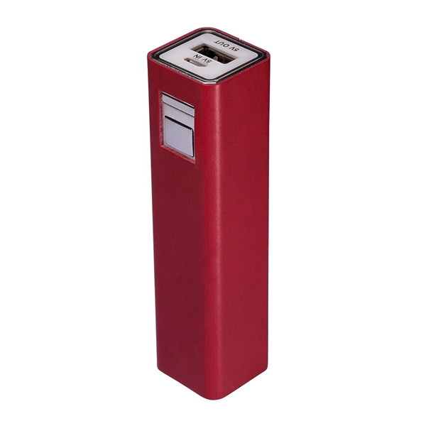 Power bank with a PU leatherette sleeve, rechargeable battery, and USB... from ASI 79530 Prime Line