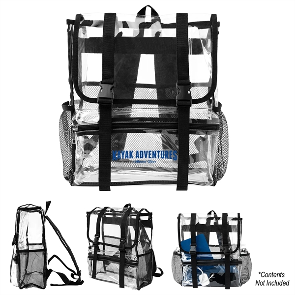 Clear PVC backpack with zipper closure, front zip compartment, padded and... from ASI 61125 Hit Promotional Products / Hit®
