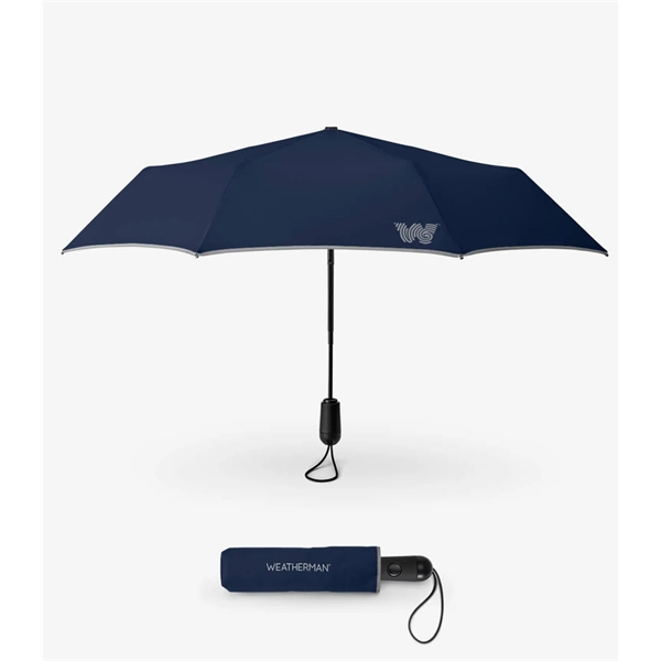 Compact umbrella features auto-open, auto-close device and quick-folding system that casts... from ASI 76730 Peerless Umbrella Co Inc / Threads By Peerless