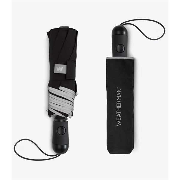 Compact umbrella features auto-open, auto-close device and quick-folding system that casts... from ASI 76730 Peerless Umbrella Co Inc / Threads By Peerless