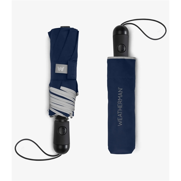 Compact umbrella features auto-open, auto-close device and quick-folding system that casts... from ASI 76730 Peerless Umbrella Co Inc / Threads By Peerless