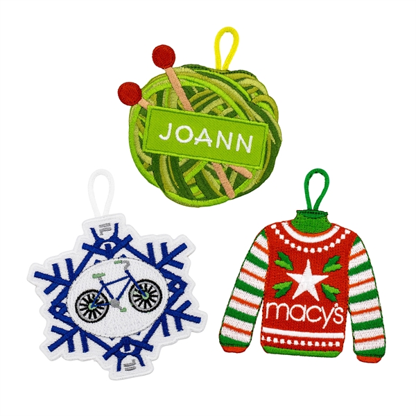 3" custom embroidered hanging holiday decorations in assorted colors and styles.... from ASI 52263 EMT / EMT EASY