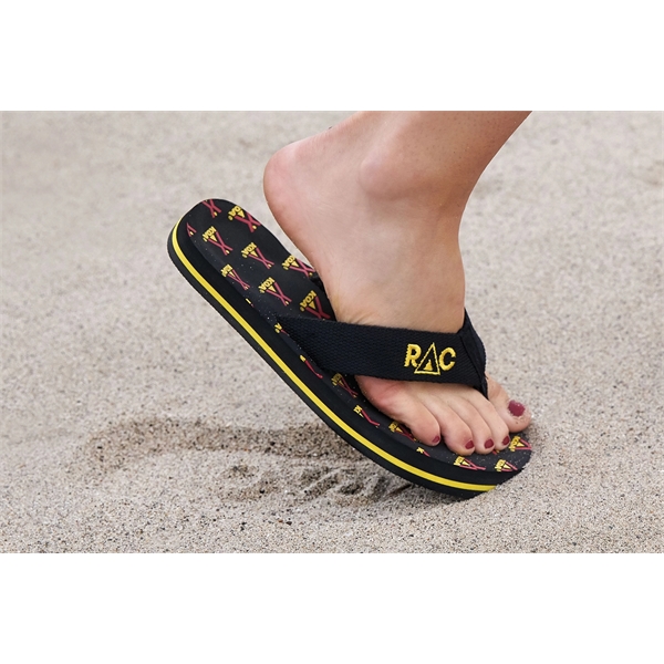 Flip flops with embroidered, fleece lined fabric straps on a recessed... from ASI 73520 Neet Feet / Neet Feet