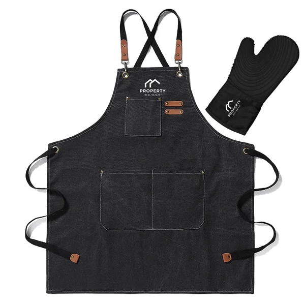 Premium Canvas Apron & Premium Oven Mitt Apron Color Option: Black.... from ASI 36558 Aprons, Etc.
