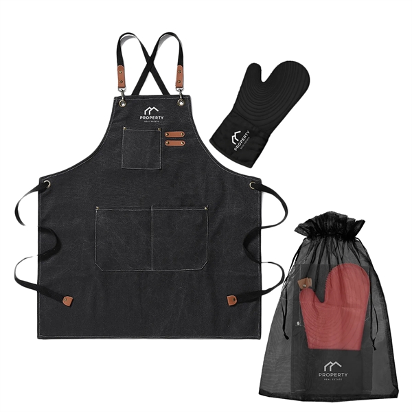 Premium Canvas Apron & Premium Oven Mitt Apron Color Option: Black.... from ASI 36558 Aprons, Etc.