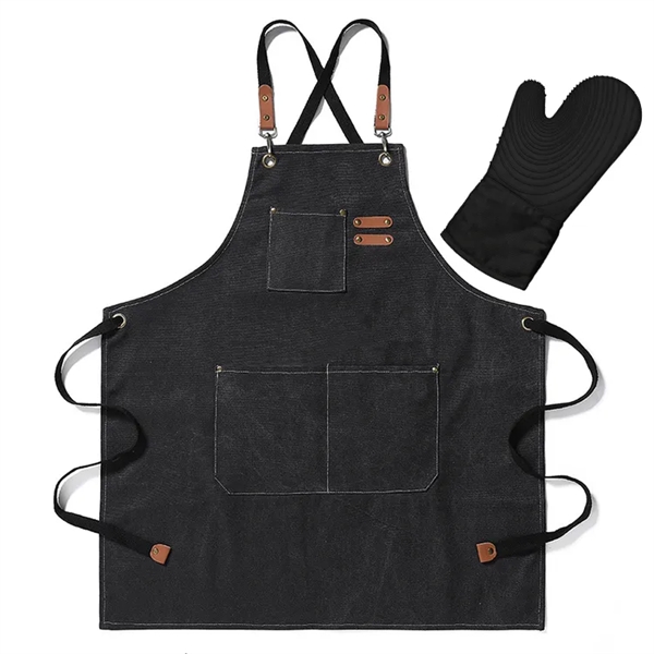 Premium Canvas Apron & Premium Oven Mitt Apron Color Option: Black.... from ASI 36558 Aprons, Etc.