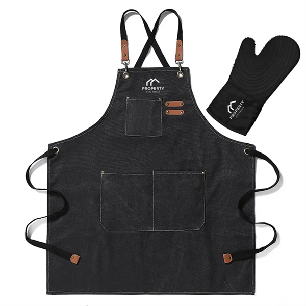 Premium Canvas Apron & Premium Oven Mitt Apron Color Option: Black.... from ASI 36558 Aprons, Etc.