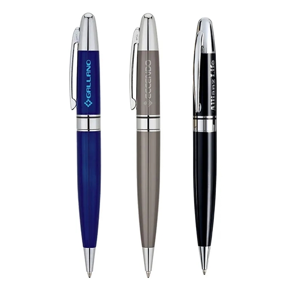 Twist action ballpoint pen with sleek shiny finish and solid brass... from ASI 67866 Logomark/Valumark