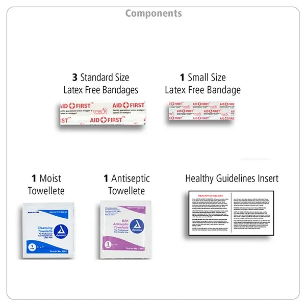 7 piece first aid kit with carabiner, bandages, towelettes and a... from ASI 62660 Innovation Line