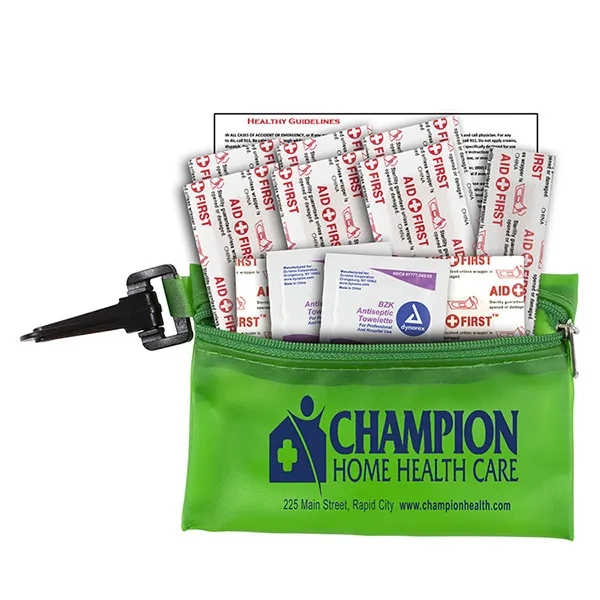 13 piece first aid kit with zippered pouch, bandages, antiseptic towelettes... from ASI 62660 Innovation Line