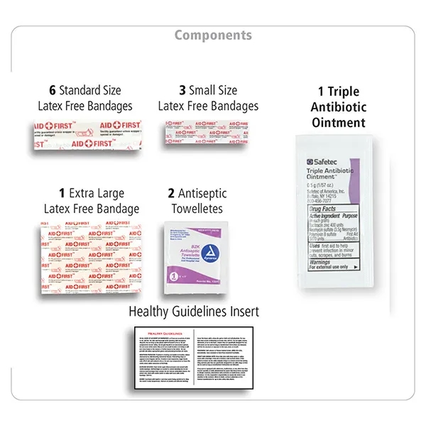14 piece first aid kit with zippered pouch, bandages, antiseptic towelettes,... from ASI 62660 Innovation Line