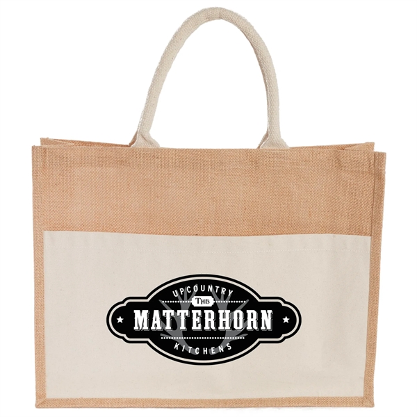 Jute shopping tote bag with recycled cotton pocket.... from ASI 66887 PCNA / Leeds