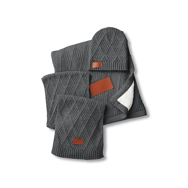 Knit gift set with a beanie, blanket, scarf and PU faux... from ASI 79530 Prime Line