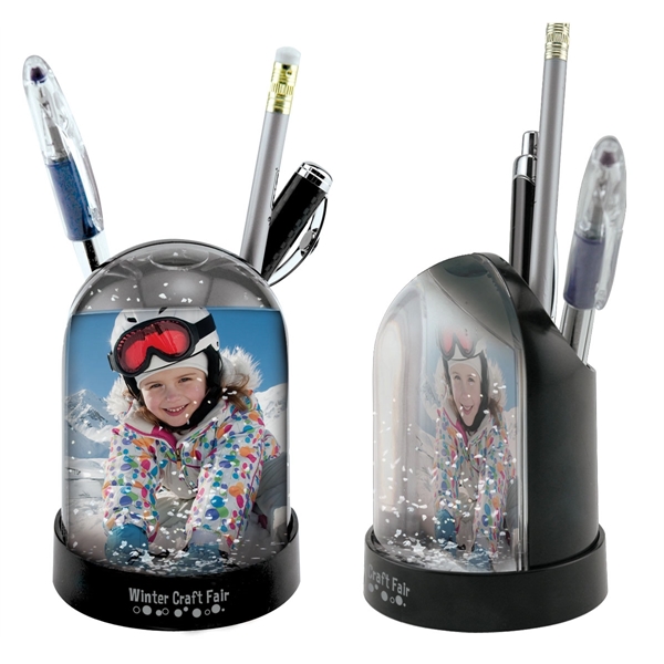 Pencil cup snow globe with clear front, black back and base... from ASI 62190 Illini