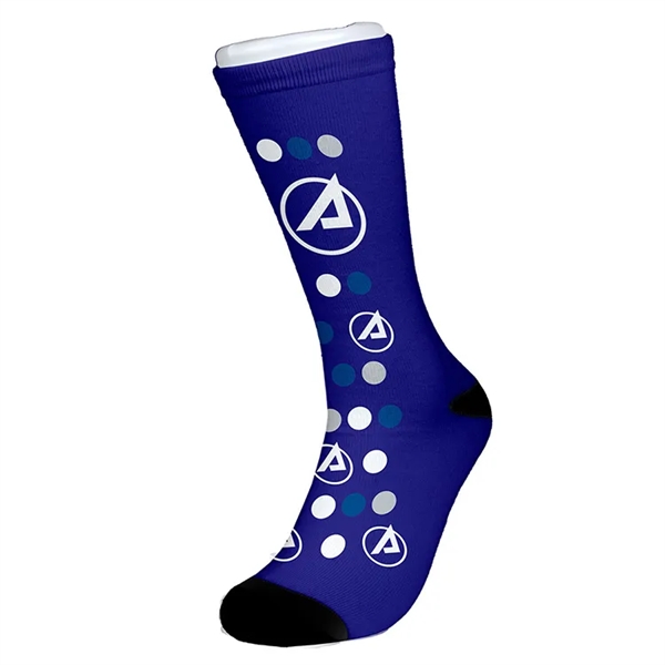 Pair of polyester, cotton and elastane dye sublimated dress socks.... from ASI 62660 Innovation Line