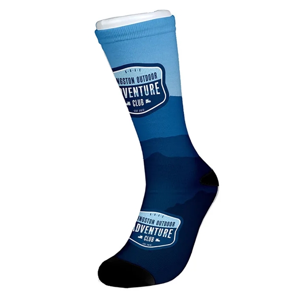 Pair of polyester, cotton and elastane dye sublimated dress socks.... from ASI 62660 Innovation Line