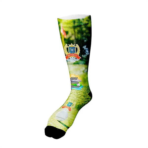 Pair of polyester, cotton and elastane dye sublimated dress socks.... from ASI 62660 Innovation Line