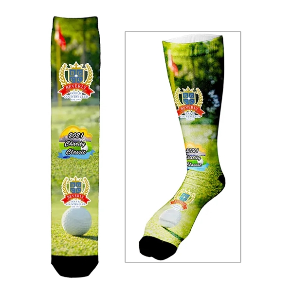 Pair of polyester, cotton and elastane dye sublimated dress socks.... from ASI 62660 Innovation Line