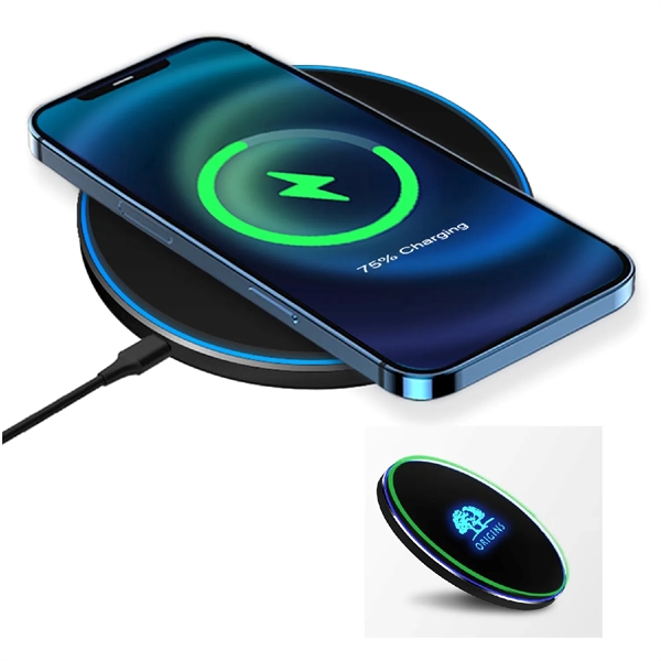 Ultra slim light up logo wireless charger pad, 15W plus laser... from ASI 37218 Athena Promo (tm)