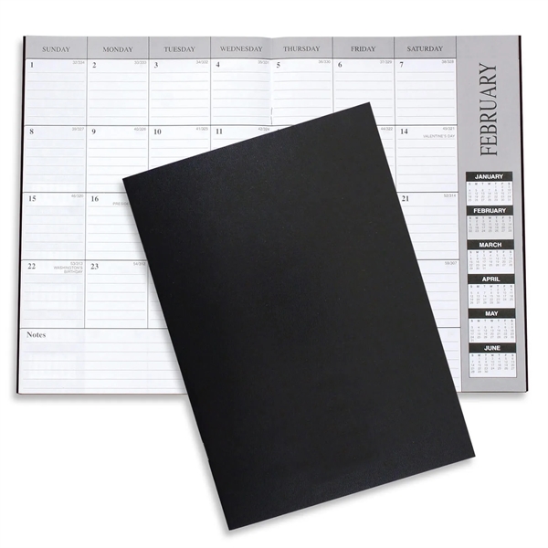 Customizable 10"H x 7"W leatherette 13-month desk planner with 6-month layout.... from ASI 54040 Fey Promo / Fey Calendar Impressions