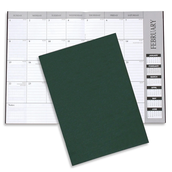 Customizable 10"H x 7"W leatherette 13-month desk planner with 6-month layout.... from ASI 54040 Fey Promo / Fey Calendar Impressions