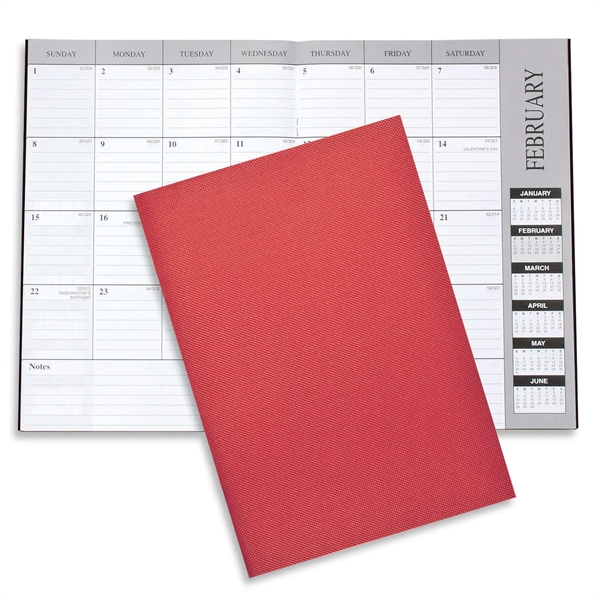 Customizable 10"H x 7"W leatherette 13-month desk planner with 6-month layout.... from ASI 54040 Fey Promo / Fey Calendar Impressions