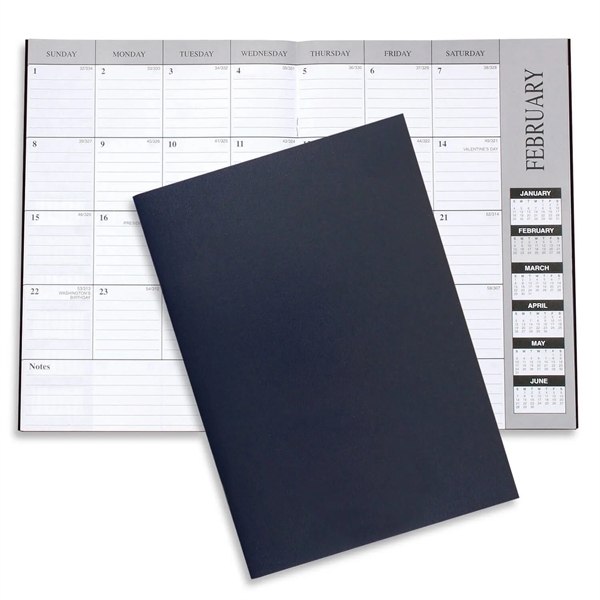 Customizable 10"H x 7"W leatherette 13-month desk planner with 6-month layout.... from ASI 54040 Fey Promo / Fey Calendar Impressions