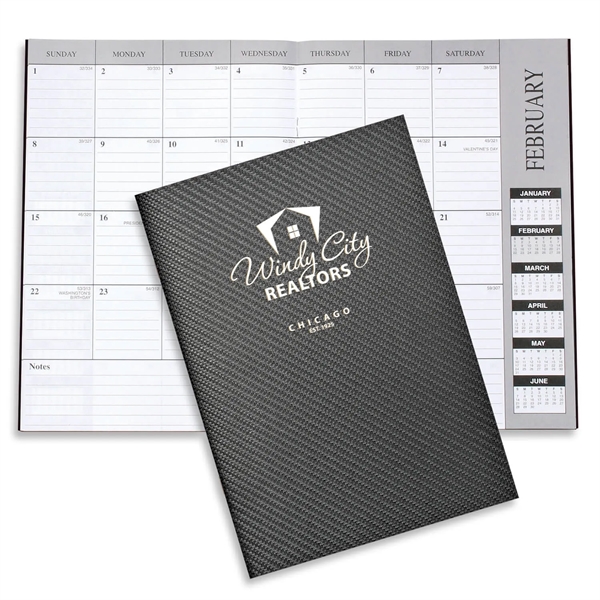 Customizable 10"H x 7"W leatherette 13-month desk planner with 6-month layout.... from ASI 54040 Fey Promo / Fey Calendar Impressions