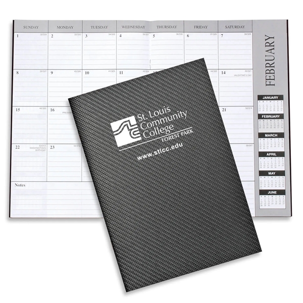 10"H x 7"W leatherette 13-month desk planner with 6-month layout.... from ASI 54040 Fey Promo / Fey Calendar Impressions