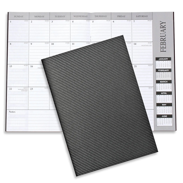 10"H x 7"W leatherette 13-month desk planner with 6-month layout.... from ASI 54040 Fey Promo / Fey Calendar Impressions