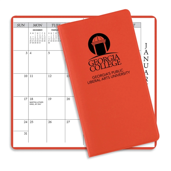 6.75"H x 3.62"W 14-month pocket planner with vinyl cover.... from ASI 54040 Fey Promo / Fey Calendar Impressions