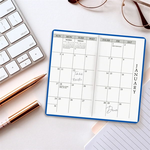 6.75"H x 3.62"W 14-month pocket planner with vinyl cover.... from ASI 54040 Fey Promo / Fey Calendar Impressions