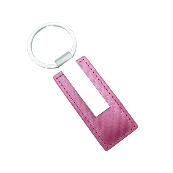Silver metal PU leather rectangular keychain plus laser engraving on metal... from ASI 37218 Athena Promo (tm)