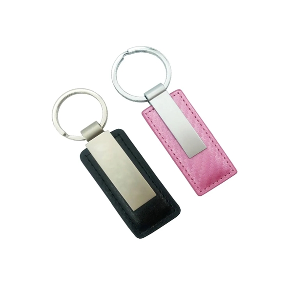 Silver metal PU leather rectangular keychain plus laser engraving on metal... from ASI 37218 Athena Promo (tm)