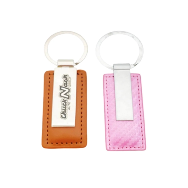 Silver metal PU leather rectangular keychain plus laser engraving on metal... from ASI 37218 Athena Promo (tm)