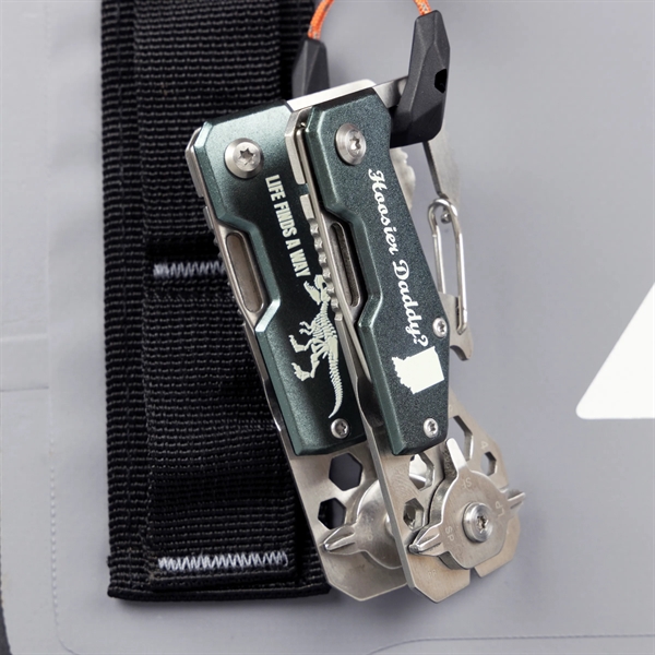 3.3" x 1.5" stainless steel 14-in-1 pocket tool with carabiner clip... from ASI 52263 EMT