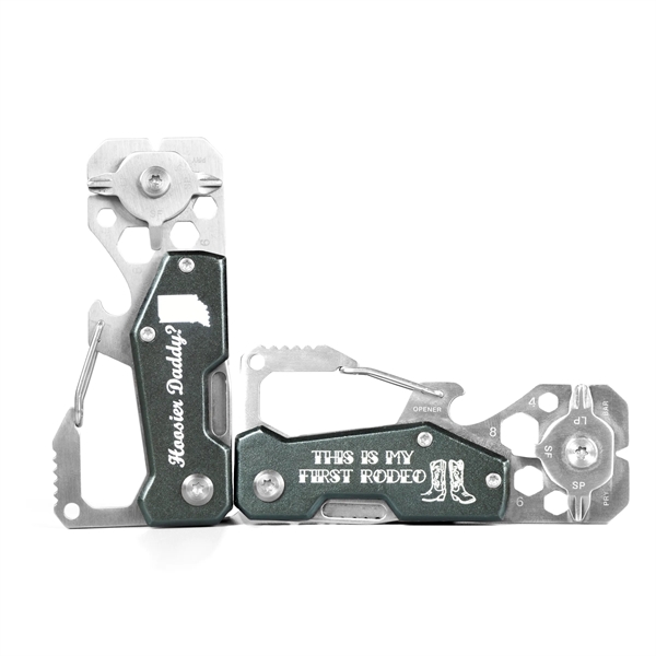 3.3" x 1.5" stainless steel 14-in-1 pocket tool with carabiner clip... from ASI 52263 EMT