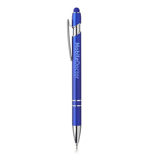 Ballpoint pen with aluminum barrel, rubber coating, chrome trim, and stylus... from ASI 39552 BEL Promo